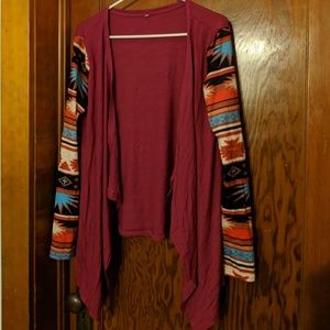 Maroon/Aztec print cardigan